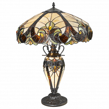815-804-03 VELANTE Стиль Tiffany светильник настольный E27, 2x60W + E14, 1x25W